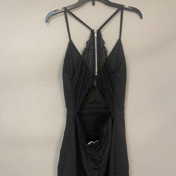 Emerald Sundae Black Glitter Lace Inset Strappy Bodycon Cocktail Dress Medium - Picture 9 of 10